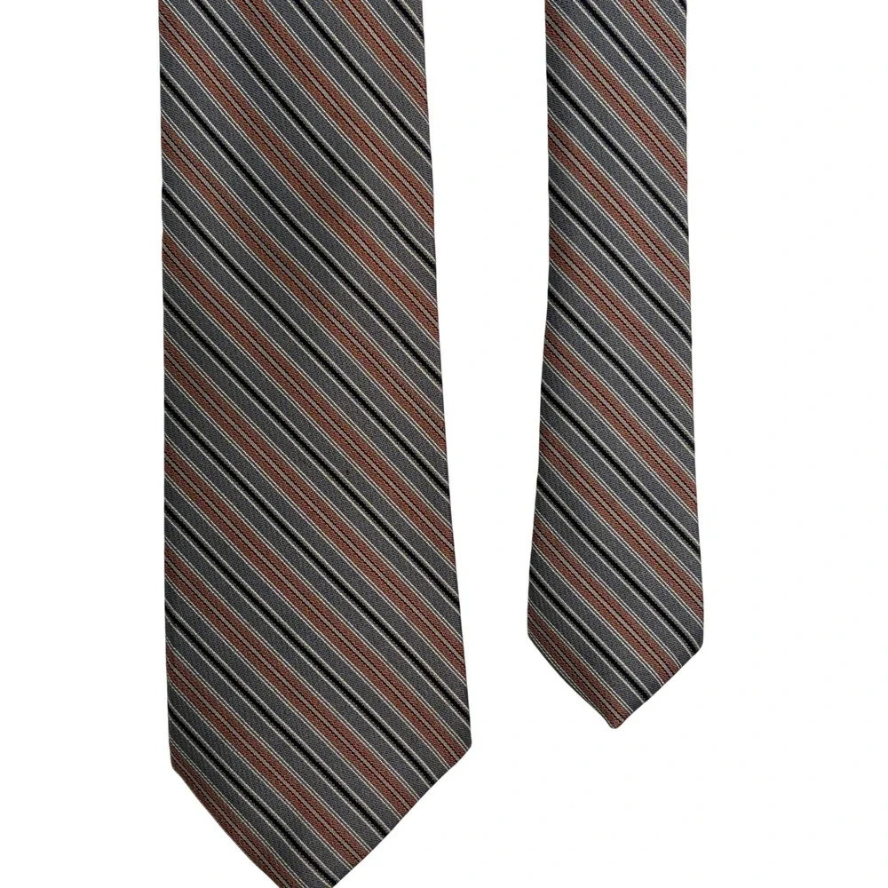 Vintage Lanvin Necktie One Size Grey Copper Silver Striped Silk Luxury Accessory